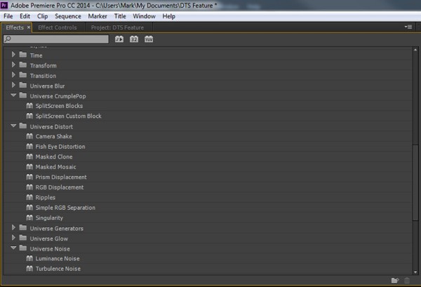 All your new effects appear in your “Universe” folder.