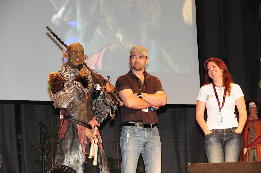 Christopher Dane with Kate Madison and one of the actors who portrayed an orc in Born of Hope at RingCon 2009. (Photo: Actors at Work Productions)