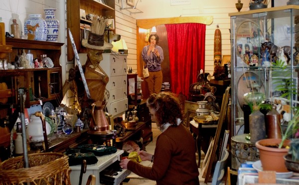 Production Designer and Producer Sophie Black carefully selected and positioned every prop in this scene in the charity shop from Stop/Eject.