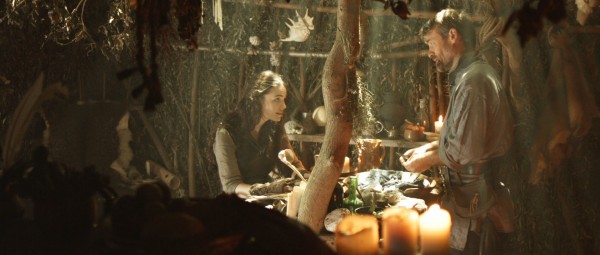 Sophie Skelton (Ren) and Christopher Dane (Karn) in a shot from Karn's house