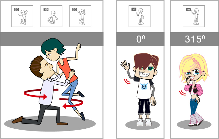 3DMotion with G2 (Left) and 2D Motion baed G1 Characters (Right)