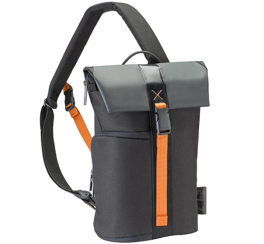 The Sling case is designed to be worn front or back.